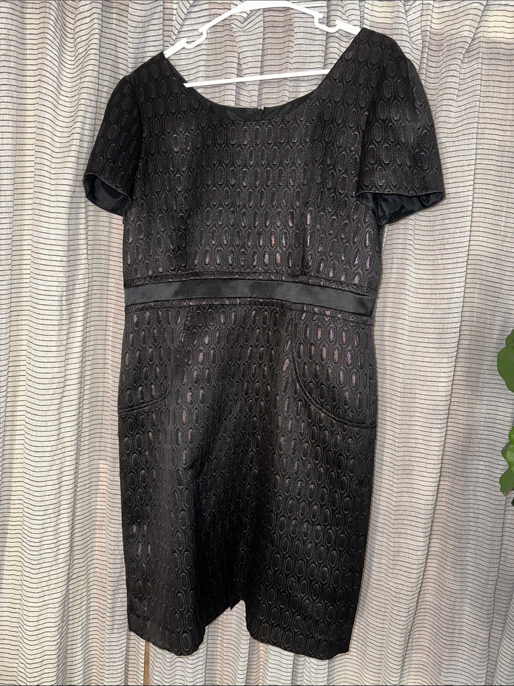 ANTONIO MELANI Black Textured Short Sleeve Shift Dress